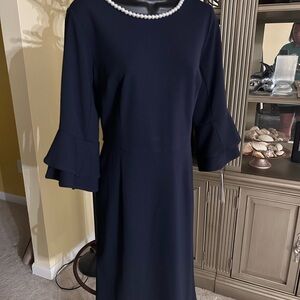 Elegant Navy Blue Dress with Pearl Detail size 14 by Shelby and Palmer